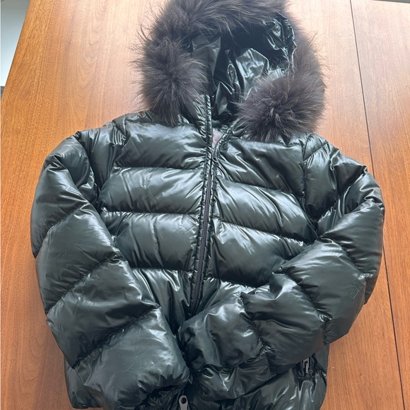 HARDLY WORN Duvetica Adhara Hooded Down Coat with Fur Trim in Dark Green size S - Picture 2 of 4